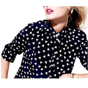J.CREW NAVY SILK BUTTON DOWN BLOUSE, SZ 0